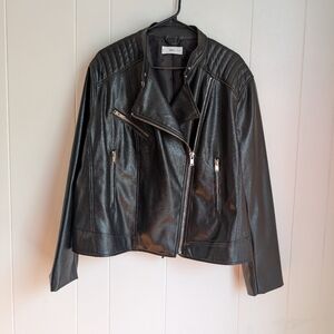 Mango Black Faux Leather Jacket Womens Size 2XL